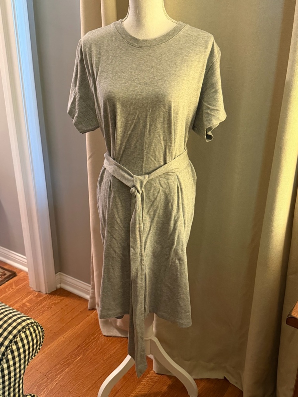 Vince Tie Waist Cotton T Shirt Dress Gray XL